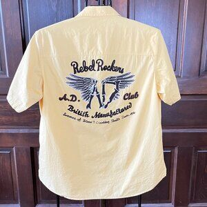 Artful Dodger Rebel Rockers Embroidered Men's Shirt Size 3XL Yellow Short Sleeve